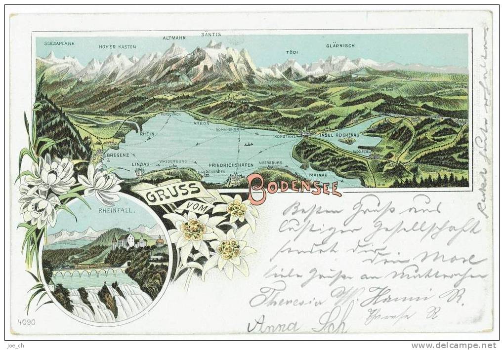 Schweiz/Suisse: Farblitho - Gruss Vom Bodensee/Rorschach/Rheinfall - 1900 - 2 Scans - Rorschach