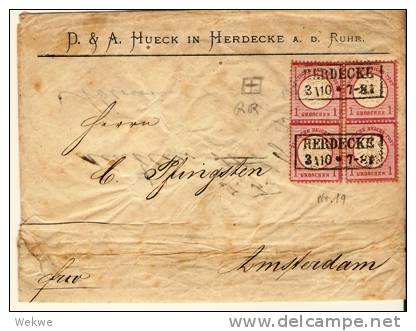 Brs198/ Herdecke (Pr. Kasten) 4-er Block 1 Gr. Grosses Schild 1873 Nach Amsterdam - Covers & Documents