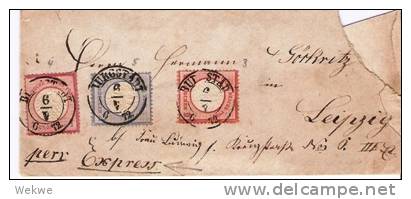 Brs208/ 3 Farben Mi. 3/4/5, Bürgstadt Sachsen-Stpl. 1872, Expressbrief - Covers & Documents