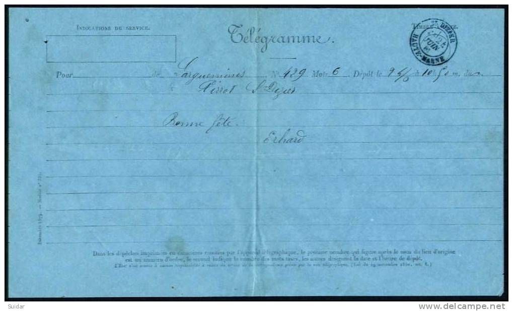 TELEGRAMME &ndash; Bureau De Départ : SARREGUEMINES &ndash; Arrivée : ST-DIZIER - 1881. - Telegraphie Und Telefon