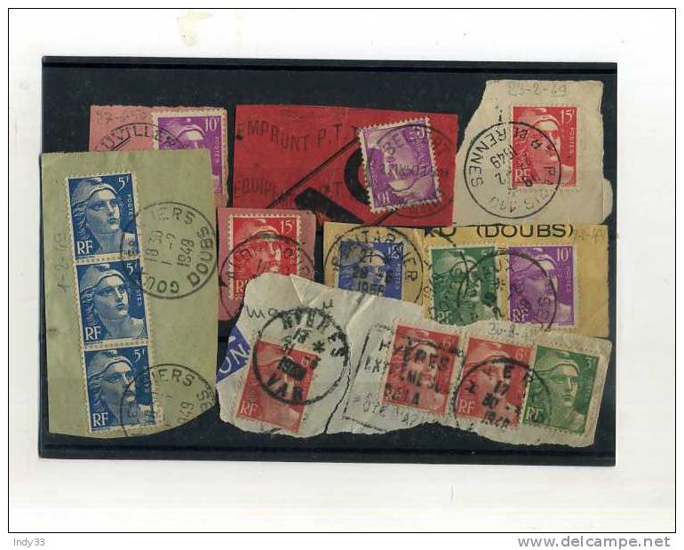 -  FRANCE 1945/54 . TYPE MARIANNE DE GANDON  SUR FRAGMENTS - 1945-54 Marianne De Gandon