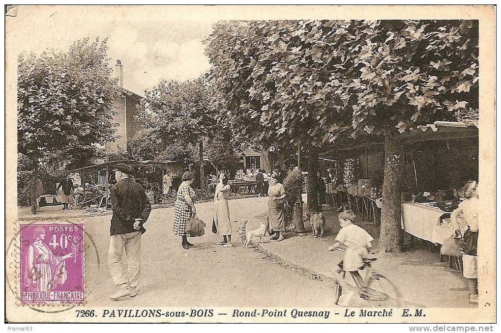 7266 - Pavillons Sous Bois - Rond Point Quesnay  ( Belle CPA Très Animée ) - Les Pavillons Sous Bois