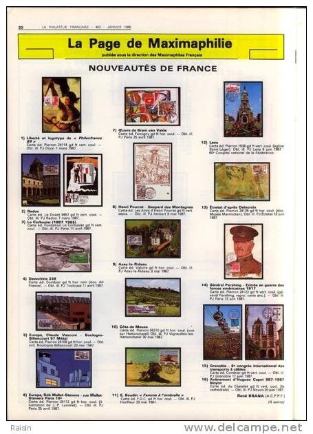 La Philatélie Française N°403 Janvier 1988 Carte Fédérale De La Journée Du Timbre 54 Pages TBE - Francesi (dal 1941))