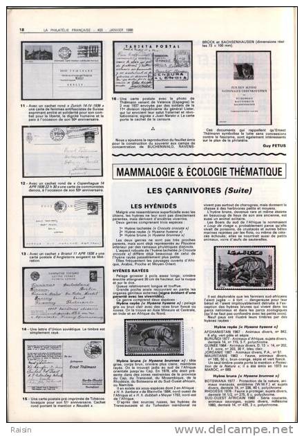 La Philatélie Française N°403 Janvier 1988 Carte Fédérale de la Journée du Timbre 54 pages TBE