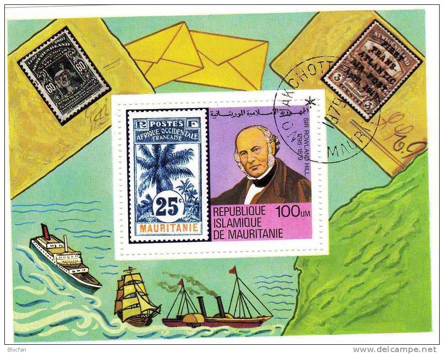 „ Schiffe Und Marke Nr. 7 “ 100. Todestag Von Sir Rowland Hill Mauretanien 640 + Block 24 O 4€ - Rowland Hill