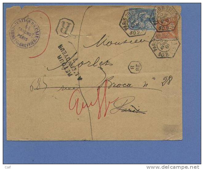 117+118 Op Aangetekende Brief Met Stempel PARIS 28 + Stempel RETOUR A... - 1900-02 Mouchon