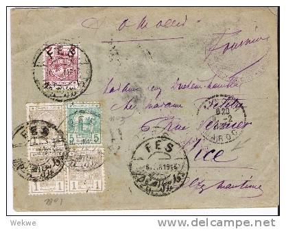 Faf019b/ MAROKKO -  Postes Cherifiennes Fes, Par Tanger Nach Nice 1913 - Briefe U. Dokumente