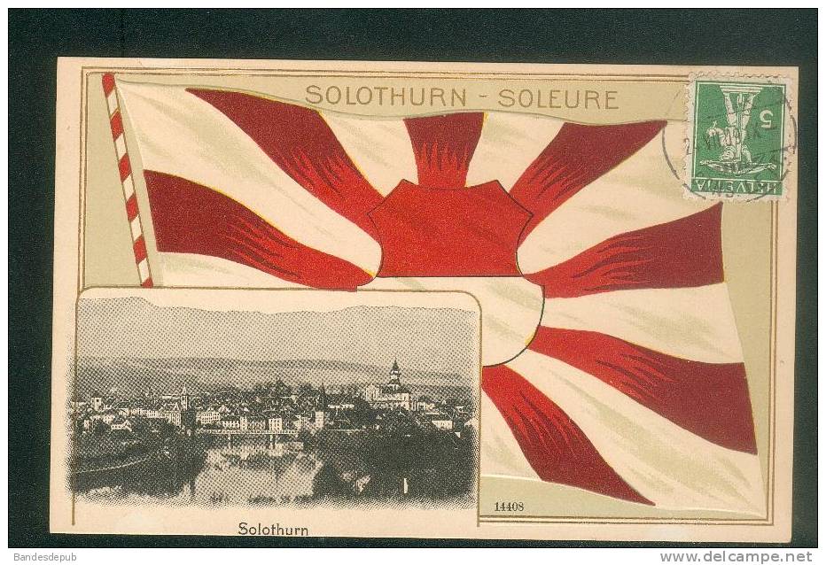 Suisse - Drapeau Canton Solothurn Soleure ( Gaufrée Vue  Générale Blason H. Guggenheim) - Soleure