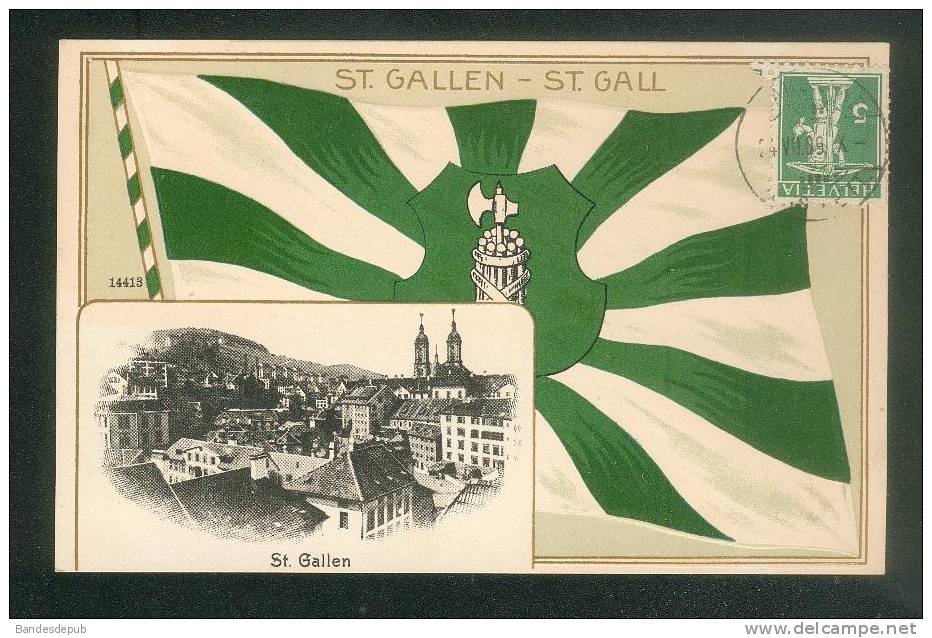 Suisse - Drapeau Canton St Gall St Gallen ( Gaufrée Vue Générale    Blason H. Guggenheim) - St. Gallen