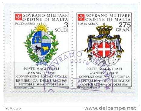 SMOM Sovereign Military Order Of Malta Mi A 9-10 Postal Convention With Uruguay - Coat Of Arms - 1984 - Malta (Orde Van)