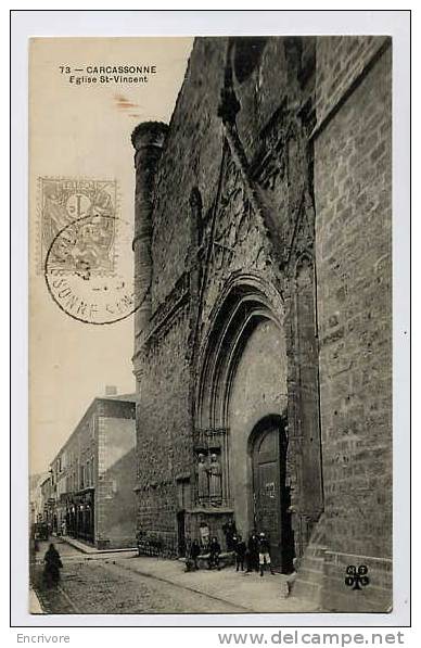 Cpa  CARCASSONNE  église  SAINT VINCENT -garçons Endimanchés à La Pose - 73 - Carcassonne