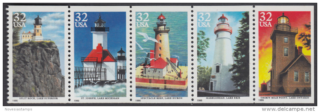 !a! USA Sc# 2973a MNH BOOKLET-PANE(5) - Lighthouses - 1981-...