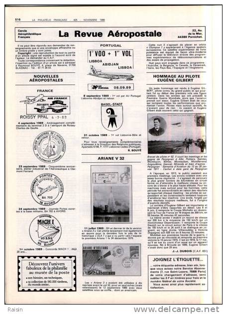 La Philatélie Française N°425 Novembre 1989 Organe Officiel  TBE