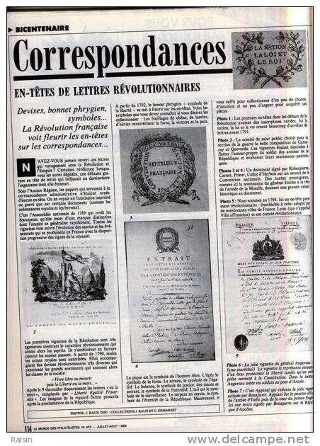 Le Monde des Philatélistes N°432 Juillet Août 1989 Paris capitale du Timbre Spécial Marianne 128 pages TBE