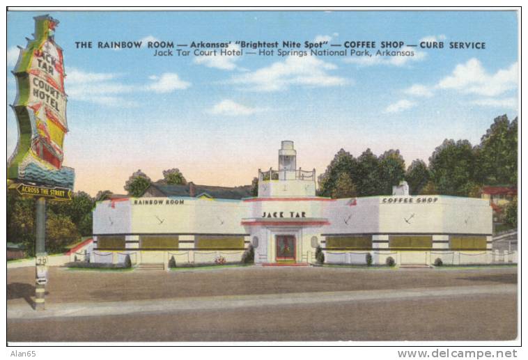 The Rainbow Room Coffee Shop Restaurant On Arkansas Vintage Linen Postcard, 'Jack Tar Hotel' Hot Springs Nat'l Park - American Roadside