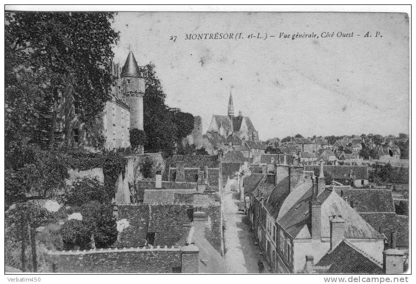 37..CP..MONTRESOR..VUE GENERALE COTE OUEST..AP 24..ECRITE  EN 1927 - Montrésor