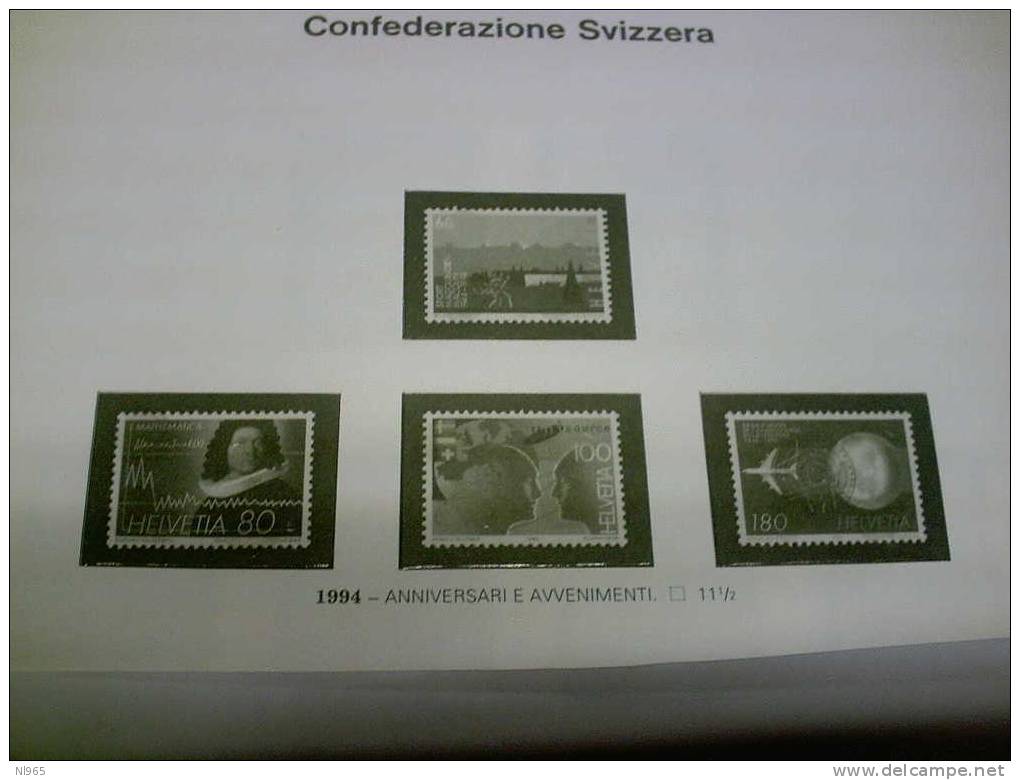 SVIZZERA ( SUISSE - SWITZERLAND ) ANNO 1994 ANNIVERSARI E AVVENIMENTI  ** MNH - Unused Stamps