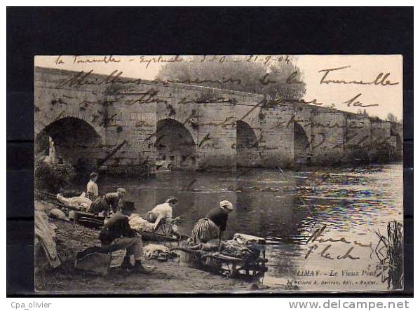 78 LIMAY Bords De Seine, Pont Vieux, Animée, Blanchisseuses, Beau Plan, Ed Bertran, 1904, Dos 1900 - Limay