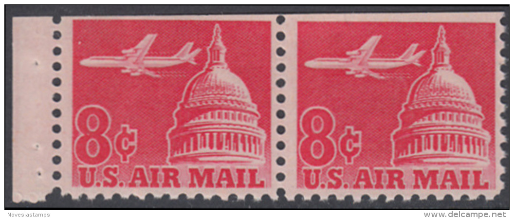 !a! USA Sc# C064b MNH Horiz.PAIR W/ Left Margin (top Margin Cut) - Jet Over Capitol - 3b. 1961-... Nuovi