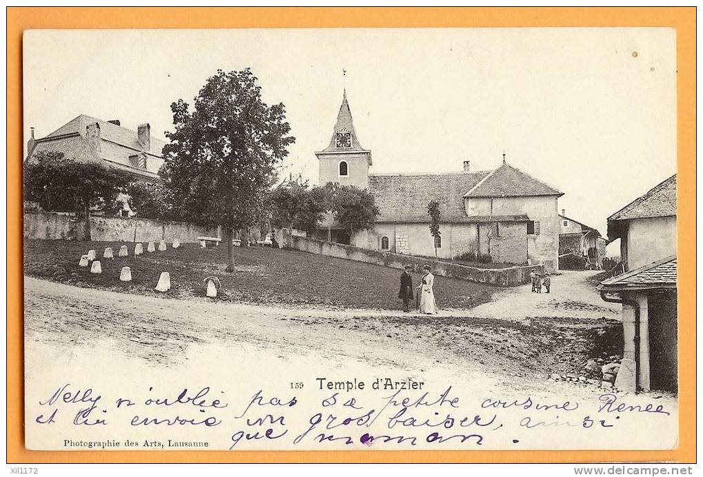 D089, Cpa Précurseur, Vaud, Temple Arzier. Animée. Tampon 1904 Vers Genève. - Arzier-Le Muids