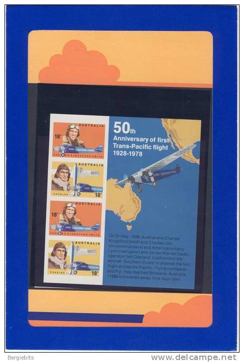 1978 Australia 50th Anniversary Of First Trans Pacific Flight Sheet Complete In Official Post Office Presentation Pack!! - Presentation Packs