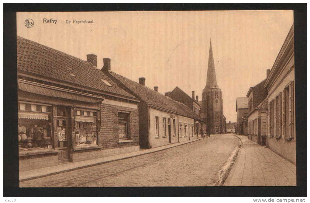 Rethy Retie De Peperstraat Met Zicht Op Kerk En Winkel - Retie