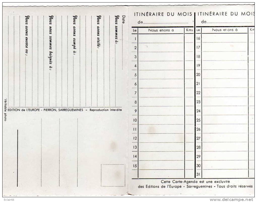 Calendrier Itinéraires  Des Vacances Au Bord De La Mer..carte En 2 Parties-  Carte Agenda Année 1955 -1960 - Formato Piccolo : 1941-60