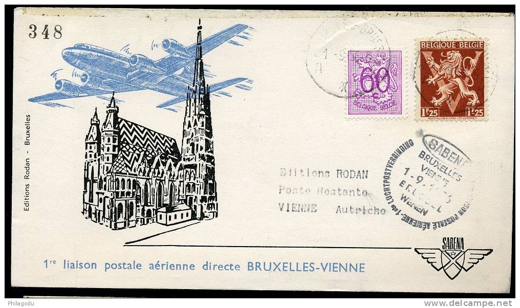 PREMIER VOL    SABENA  Vienne  WIEN       1-09-1956  Sur Enveloppe SABENA - Otros & Sin Clasificación