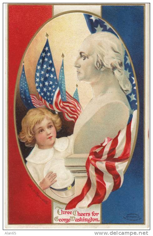 Washington´s Birthday Holiday Signed Clapsaddle Vintage Embossed Postcard, Patriotic - Clapsaddle