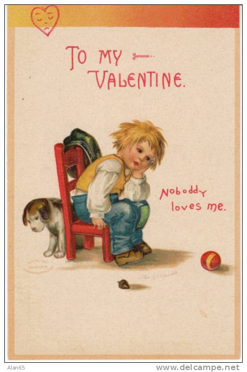Velentines Day Holiday Signed Clapsaddle Vintage Embossed Postcard, ´Nobody Loves Me´ - Clapsaddle