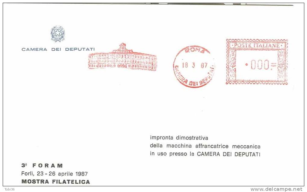 CAMERA DEI DEPUTATI - IMPRONTA DELLA AFFRANCATRICE MECCANICA  - ROMA 1987 - - Décrets & Lois