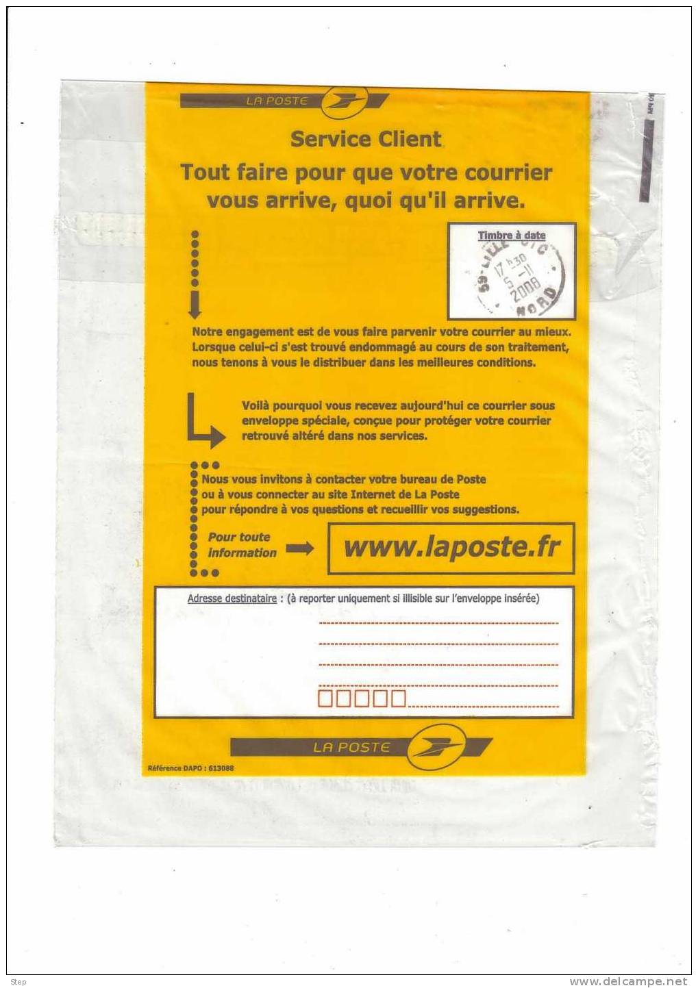 FRANCE : ENVELOPPE Spéciale En PLASTIQUE Pour Envoi De Courrier Altéré Dans Les Services Postaux - Unclassified