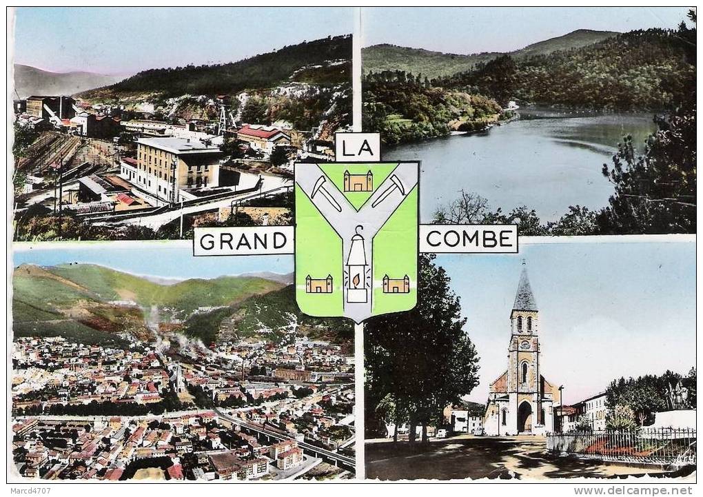 LA  GRANDE COMBE 30 Carte Multivues Et Place Bouzac En Date De 1963 Avec Timbre Recto Véritable Photo Carte Dentelée - La Grand-Combe