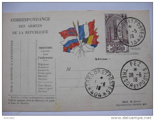 Guerre 1914 WWI Maroc Morocco Carte Franchise Bel Affranchissement Tresor Postes - Other & Unclassified