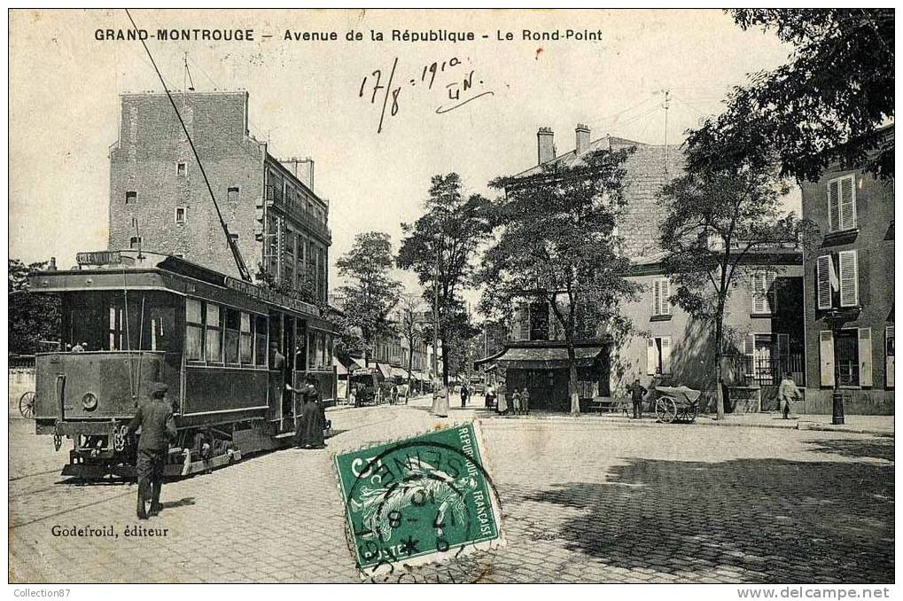 92 - HAUT De SEINE- GRAND MONTROUGE - ROND POINT  AV. De La REPUBLIQUE - ARRET Du TRAMWAY - GROS PLAN - BELLE CARTE RARE - Montrouge