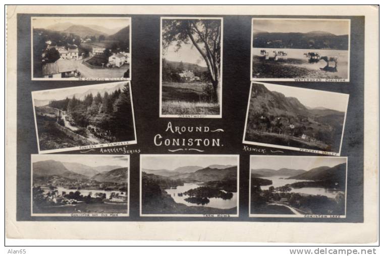 ´Around Coniston´ Multi-view Vintage Postcard, Coniston Village, Yewdale Valley,  Brantwood - Sonstige & Ohne Zuordnung