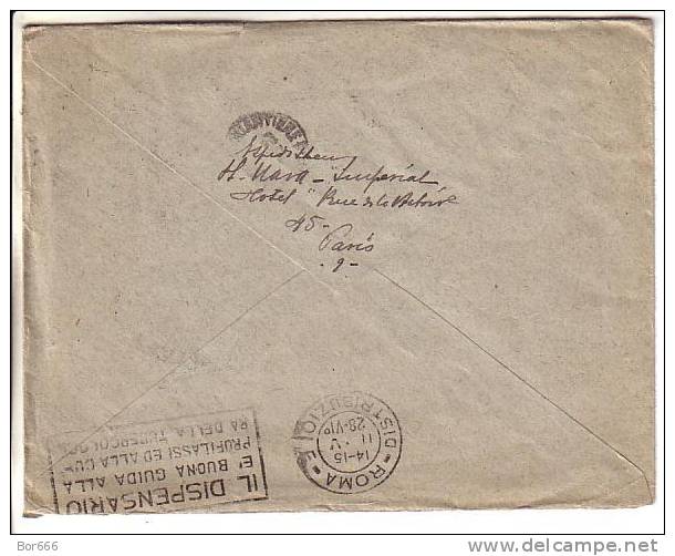 GOOD Postal Cover FRANCE To ITALY 1928 - Storia Postale