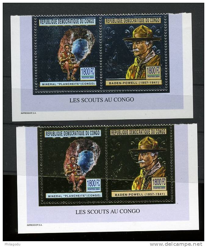 CONGO  Dec 2004    Scout Et Minéraux  ++   Postfrich  ++  Baden Powell Et Feuillet 4 Val - Mint/hinged