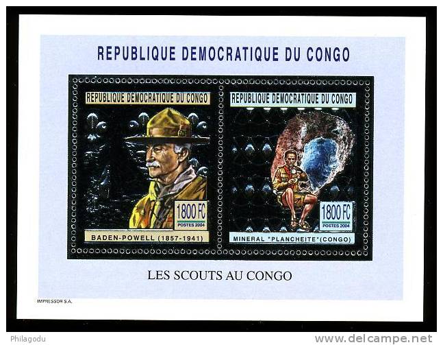 CONGO  Dec 2004 **  Paire BF Or Et Argent  ++ Scout Et Minéraux  ++   Baden Powell Et Plancheite 4 Val - Mint/hinged