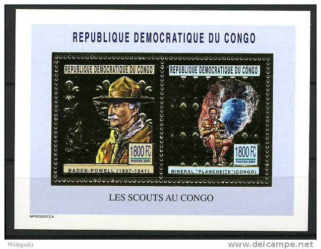 CONGO  Dec 2004 **  Paire BF Or Et Argent  ++ Scout Et Minéraux  ++   Baden Powell Et Plancheite 4 Val - Mint/hinged