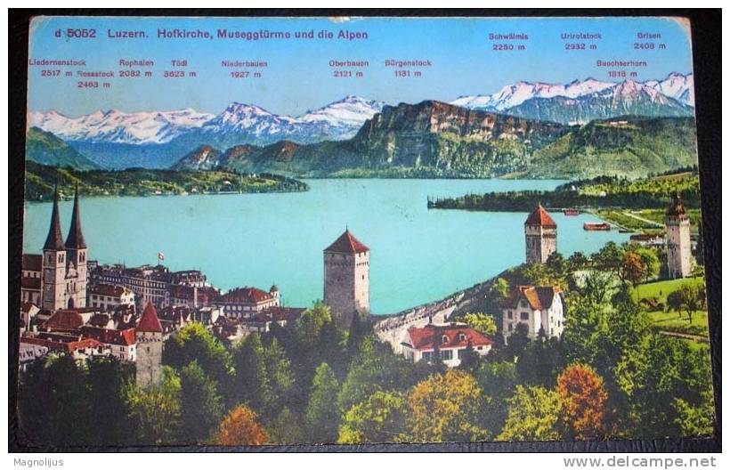 Switzerland,Luzern,Hofkirche,Alpen,Lake,Fortress,Town View,vintage Postcard - Lucerne