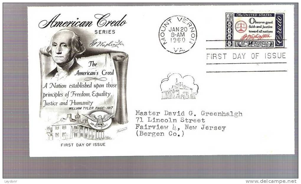 FDC American Credo Series - Washington - Scott # 1139 - 1951-1960