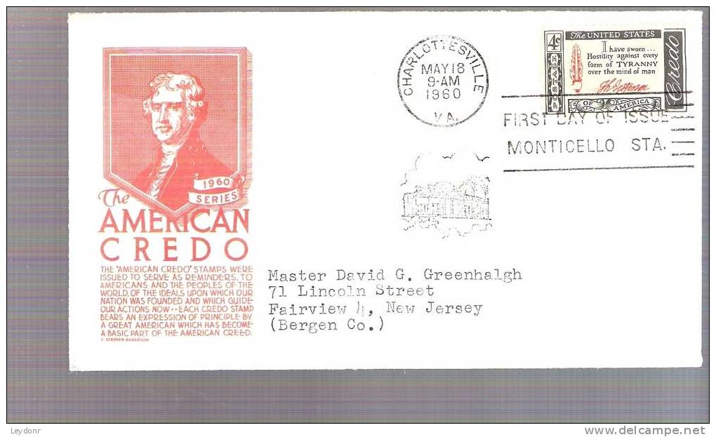 FDC American Credo Series - Jefferson - Scott # 1141 - 1951-1960