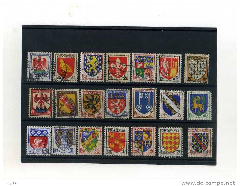 - FRANCE . ENSEMBLE DE DE TIMBRES SUR LE THEME DES ARMOIRIES (VILLES ET REGIONS DE FRANCE)  . OBLITERES. - 1941-66 Coat Of Arms And Heraldry