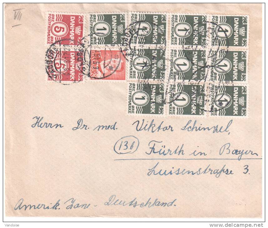 DANEMARK LETTRE  POUR L'ALLEMAGNE  1948 AVEC 13 TIMBRES - Storia Postale