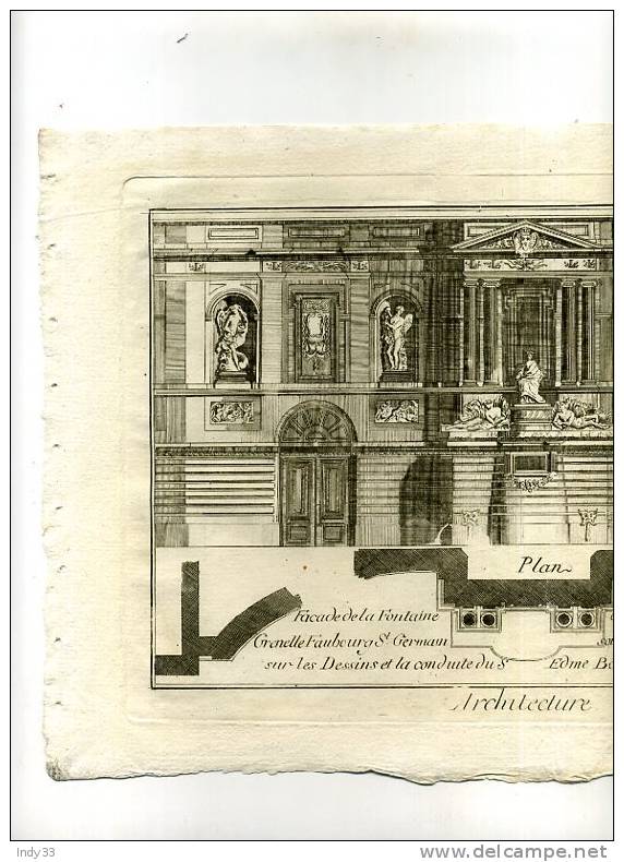 - FACADE DE LA FONTAINE ERIGEE A PARIS RUE DE GRENELLE . EAU FORTE DU XVIIIe S. - Arquitectura