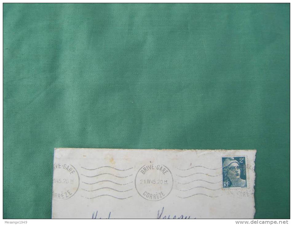 Enveloppe Timbree 2 F Marianne De Gandon Vert Cachet  Brive La Gaillarde  1945-5816 - 1921-1960: Période Moderne