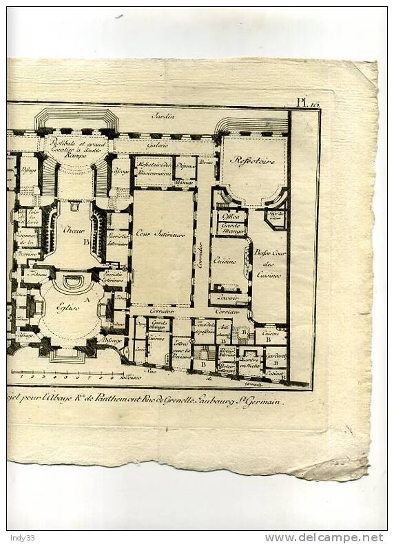 - ARCHITECTURE . PLAN AU R. DE CH. PROJET POUR L´ABBAYE ROYALE DE PANTHEMONT RUE DE GRENELLE . EAU FORTE DU XVIIIe S. - Arquitectura