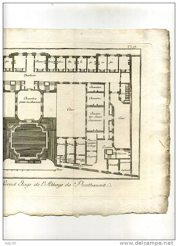 - ARCHITECTURE . PLAN DU 2eme ETAGE . PROJET POUR L´ABBAYE ROYALE DE PANTHEMONT RUE DE GRENELLE . EAU FORTE DU XVIIIe S. - Architectuur