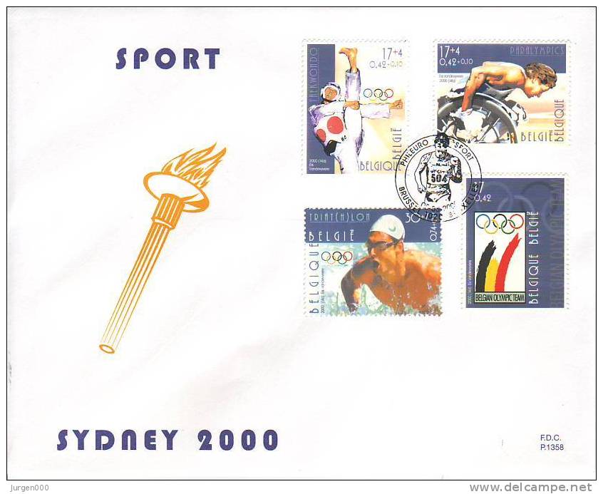 FDC Belgium-Belgique, Nr 2908/2911 (2608) - Sommer 2000: Sydney